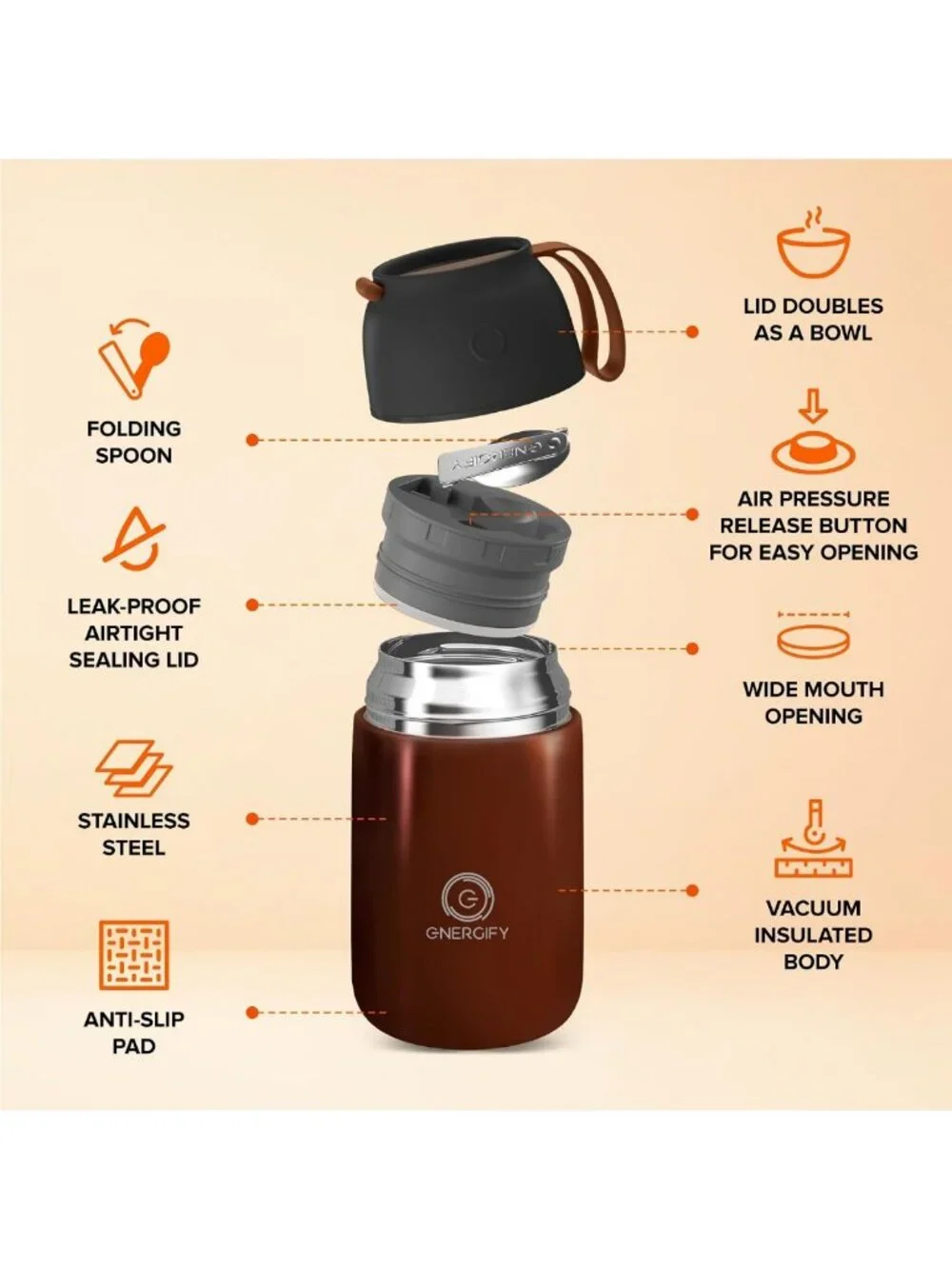 24oz Vacuum Insulated Food Jar with Spoon - BPA-Free, Leak Proof, Wide Mouth
